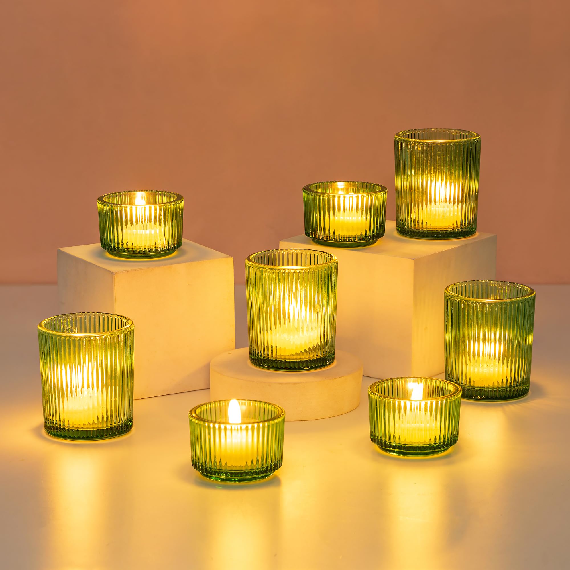 Hewory Tealight Holders: 8pcs Glass Candle Holders for Table Centrepiece, Wedding Party, Living Room Home Decor