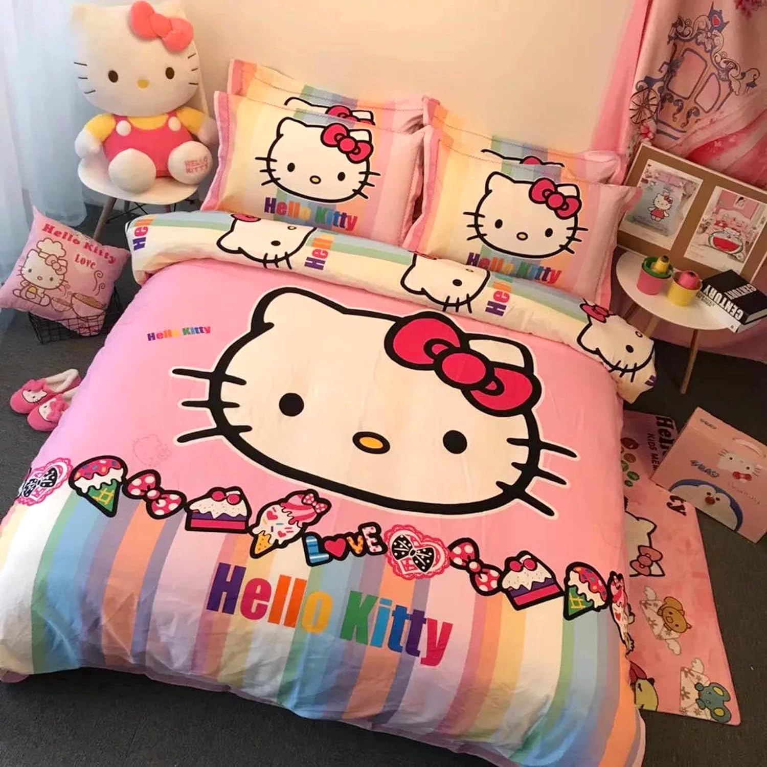 Featuring Hello Kitty 100 Cotton Bedding Sheet Set 3 And 4 Pieces Single Queen King Twin Full Size Pink Cute Cartoon Animate Girly King Size Bedding Collections Home