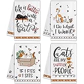 Hexagram Cat Kitchen Towels Set of 4, Cat Lover Gifts for Women, Funny Cute Housewarming Dish Hand Towels for Home Kitchen Decor