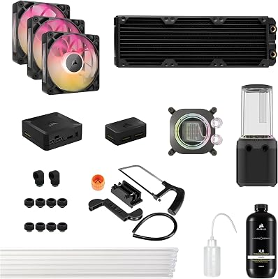 iCUE LINK XH505i RX 360 RGB Individuelles Kühlungs-Kit – XC7 ELITE CPU-Wasserblock, XD6 ELITE-Pumpenreservoir, 3x RX120 RGB-Lüfter, XR5 360-mm-Radiator, iCUE LINK-Systemhub - Schwarz