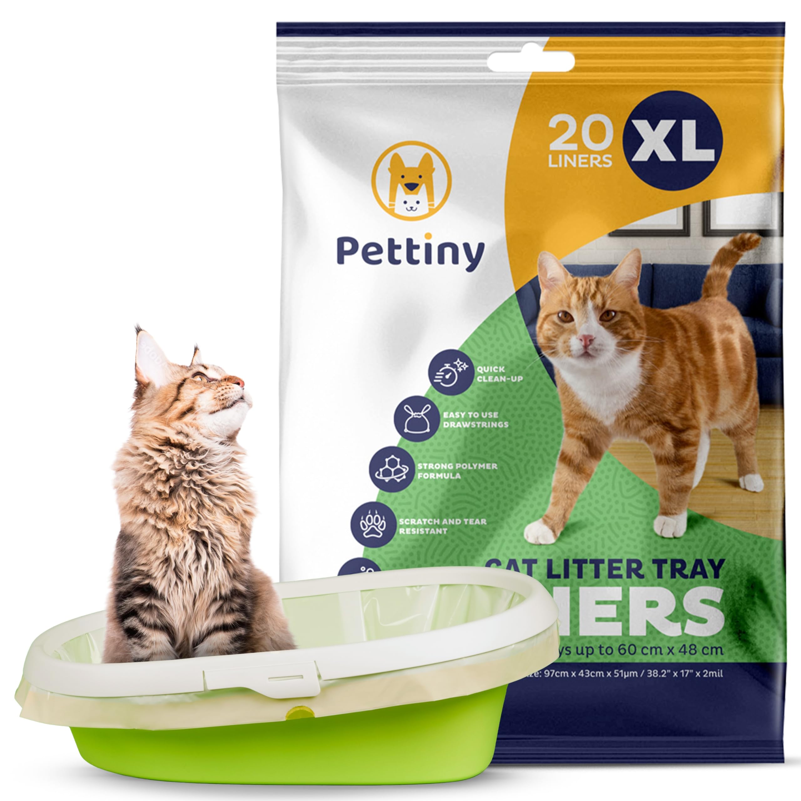 Pettiny 20 XL Cat Litter Tray Liners with Drawstrings Scratch Resistant Bags for Extra Large Litter Box