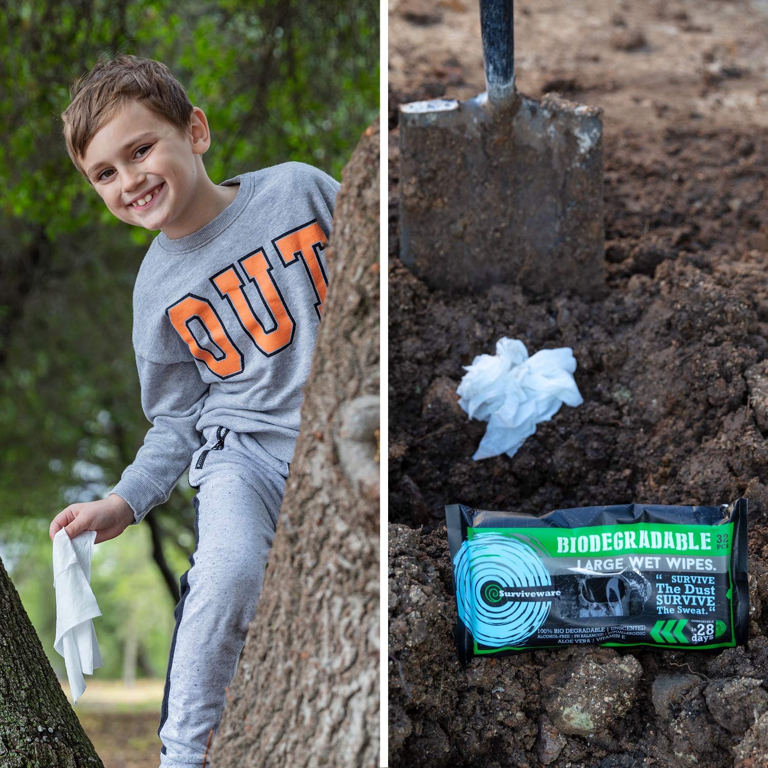 Surviveware Biodegradable Wet Wipes Large Pack - Rinse Free Shower Wipes for Post Workouts, Camping, Backpacking, Outdoors and Hiking: Beauty