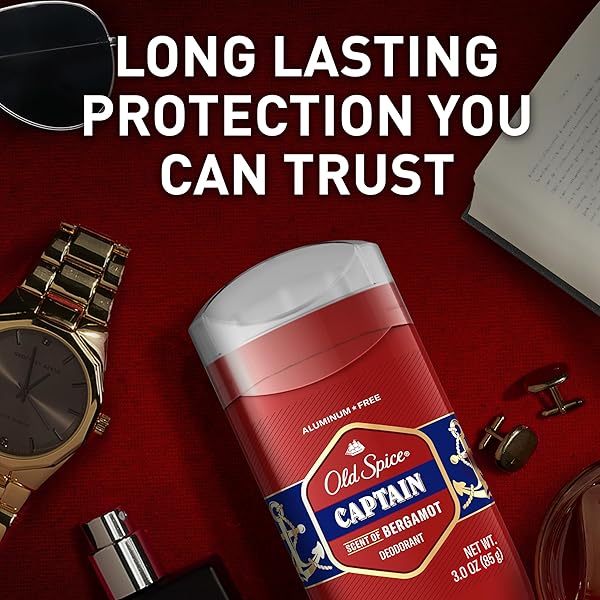 OLD SPICE ALUMINUM FREE DEODORANT FOR MEN, 24/7 ODOR PROTECTION, 24/7 FRESHNESS & LASTING SCENT, CAPTAIN WITH BERGAMOT SCENT, 3.0 OZ