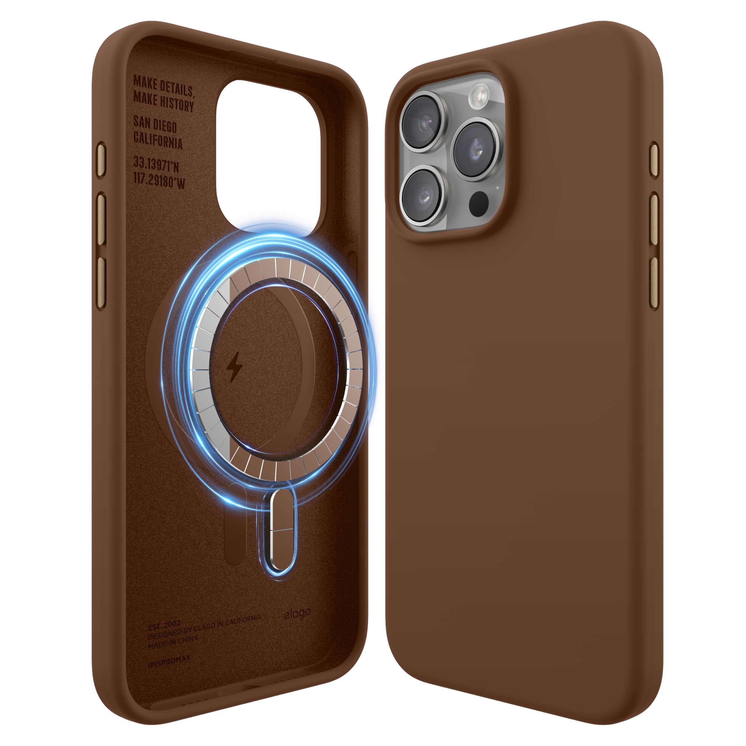 elago Magnetic Silicone Case Compatible with iPhone 15 Pro Max Case, Compatible with MagSafe All Accessories, Built-in Magnets, Premium Silicone, Full Body Protective Cover [5 Layer Structure] (Brown) — image 1