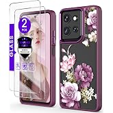 DagoRoo Crystal Clear Flower Case for Motorola Moto G 5G 2025/2026-Purple | Girl Women Slim Soft TPU + Hard PC Military Grade Protective Cover With Tempered Glass Screen Protector for G Play 2026