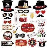 25Pcs Texas Hold'em Photo Booth Props with Stick, Las Vegas Selfie Props,777 Party Supplies,Playing Cards Theme Backdrop Decorations