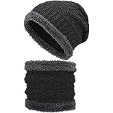 ROLVNHTV 2 Pcs Winter Hat Mens Beanie Knit Neck Warmer Fleece Lined Beanie Warm Neck Gaiter Face Warmer Skull Cap for Men