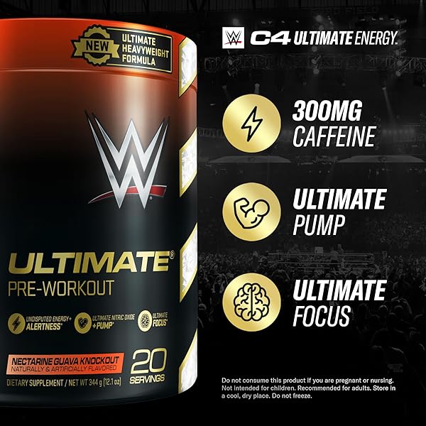 CELLUCOR C4 ULTIMATE X WWE PRE WORKOUT POWDER NECTARINE GUAVA KNOCKOUT – SUGAR FREE PREWORKOUT ENERGY SUPPLEMENT FOR MEN & WOMEN – 300MG CAFFEINE + 3.2G BETA ALANINE + PATENTED CREATINES – 20 SERVINGS