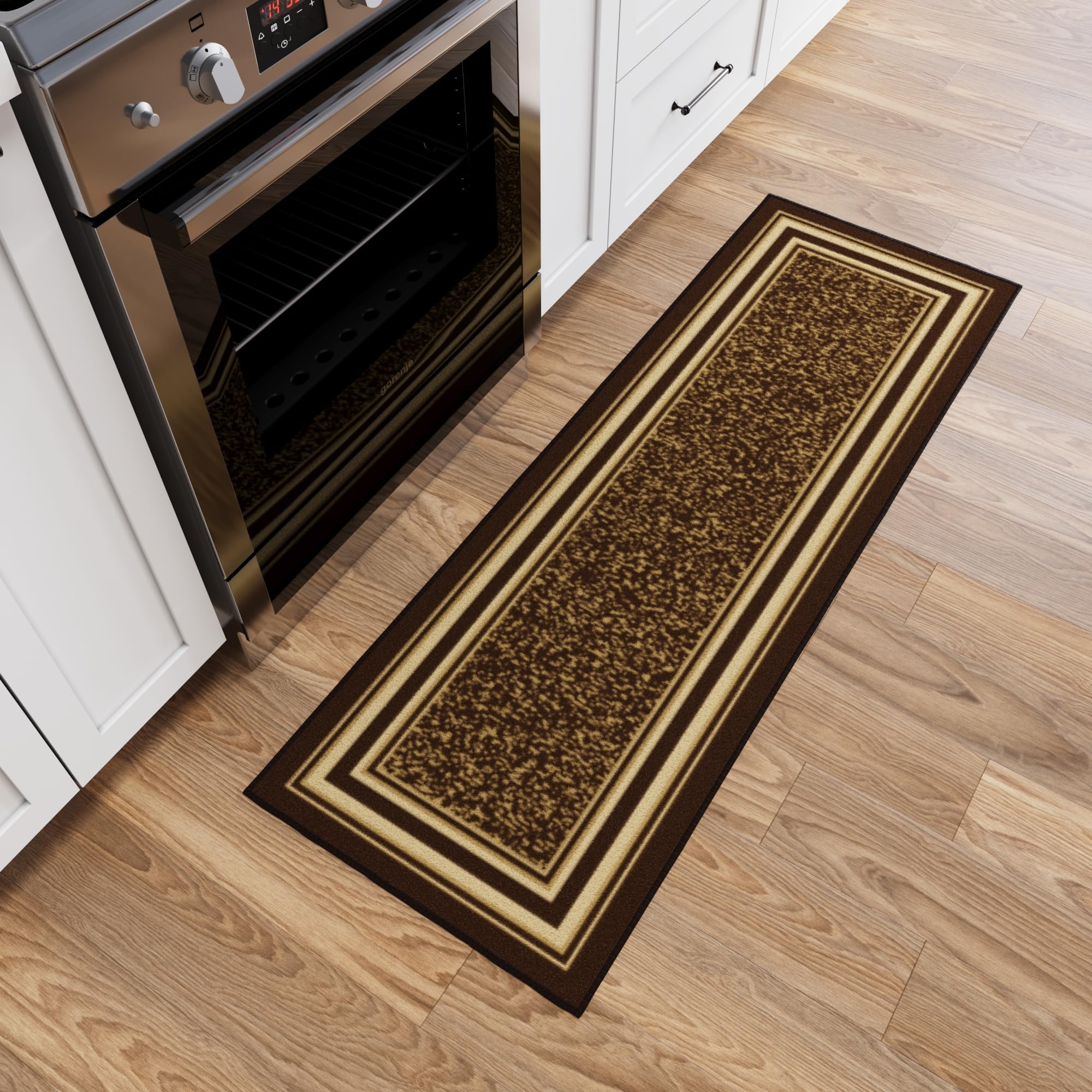 Ottomanson Ottohome Collection Contemporary Bordered Design Rubber Back Runner Rug, 50 cm x 150 cm, Brown โ image 1