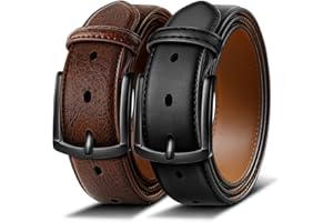 BULLIANT Men Belt 2Pack-Leather Belt 7Holes Comfortable For Men's Dress Casual Jeans 1 3/8"
