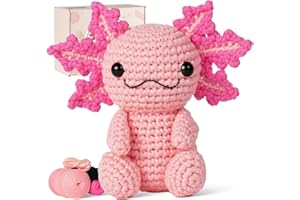 Gipony Crochet Kit for Beginners, Crochet Animal Kits,Crocheting Kit for Starters with Step-by-Step Video Tutorials, Beginner Crochet Kit for Adults (Axolotl 1Pack)