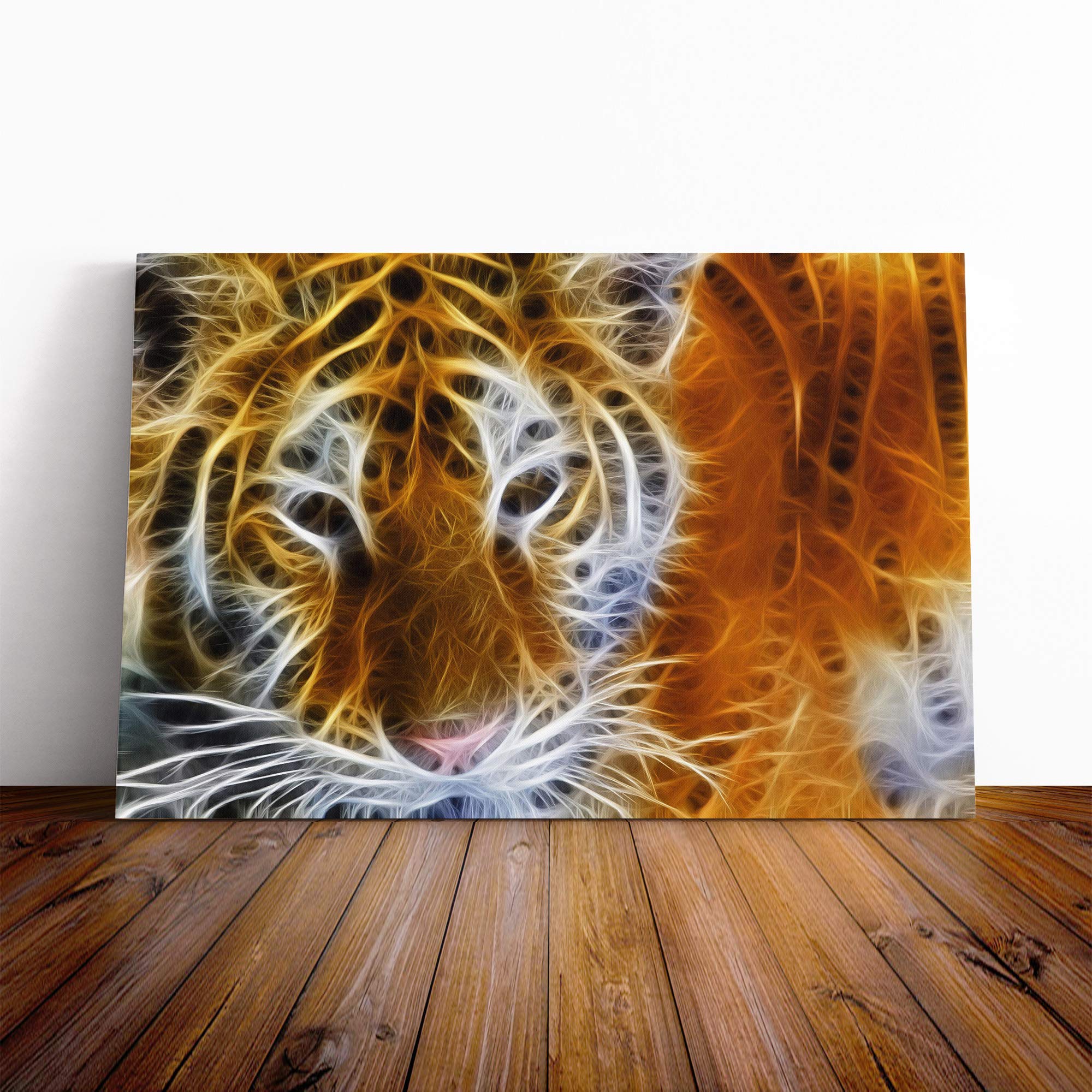 Tiger Digital Canvas Print | Gallery Wrapped 30mm Frame Wall Art | 20x14 inches | Ready to Hang | Modern Animals Picture | Living Room Bedroom Lounge Office