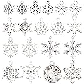SUNNYCLUE 1 Box 120Pcs Snowflake Charms Bulk Snow Charms Antique Silver Winter Charm Connector Links Christmas Flat Round Charms for Jewelry Making Charms DIY Earrings Necklace Supplies Xmas Gift