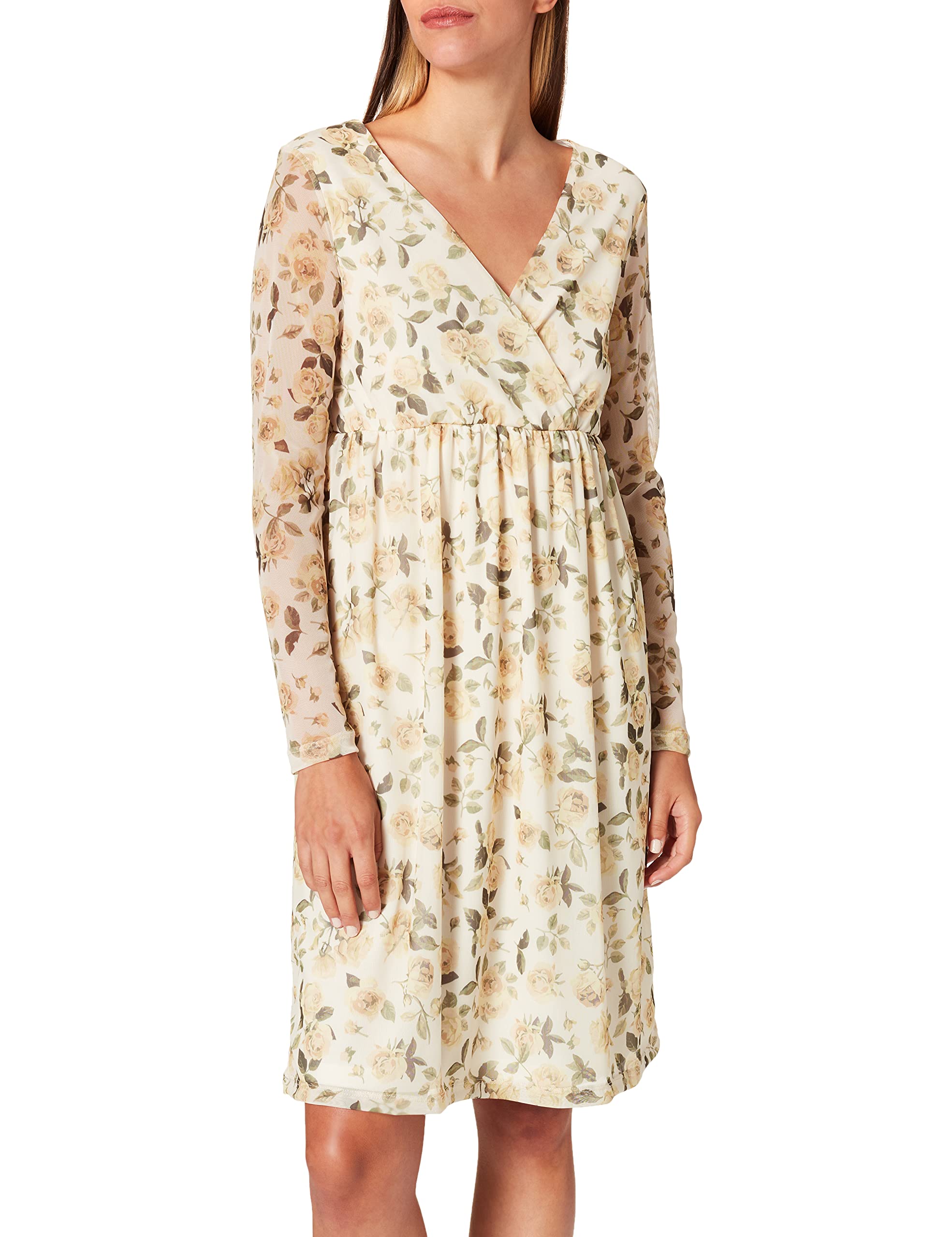 NA-KD Women's Recycled Wrap Mesh Dress, Yellow with Flower Print, 8 UK