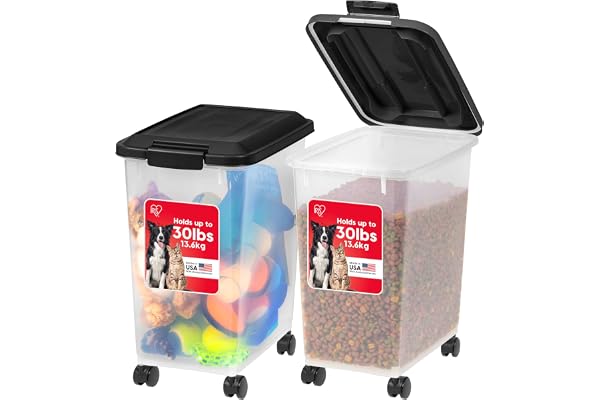 IRIS USA Dog Food Storage Container, 2 Pack, Airtight, BPA-Free, Wheels | Portable Food Storage, Easy-Access Lid, Clear Conta