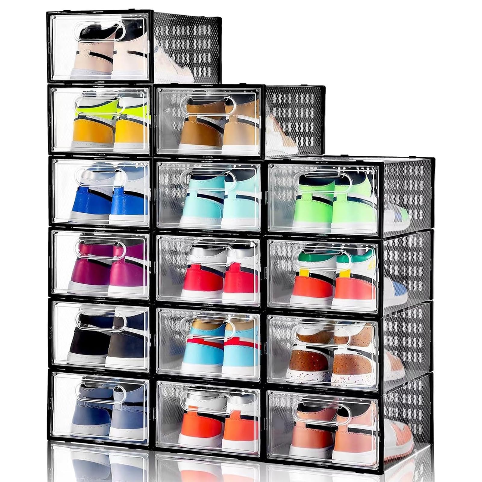 Clemate 15 Pack Shoe Storage Boxes, Clear Plastic Stackable Shoe ...