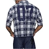 GORGLITTER Men's Gingham Cropped Shirt Button Up Number Graphic Boxy Short Sleeve Vacation Crop Tee Tops Streetwear