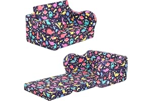 MOMCAYWEX Kids Sofa, 2-in-1 Flip-Out Foam Couch, Foldable Soft Play Lounge Chair, Purple