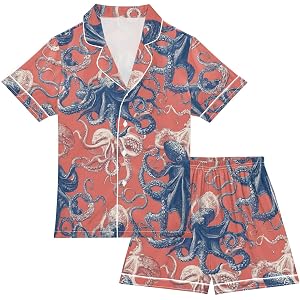 Dalzium Pajamas Set 2 Piece Satin Pjs Set Short Sleeve Button Down Silky Sleepwear