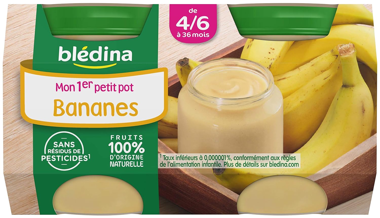 Blédina Mon 1er Petit Pot Compote Bananes dès 4/6 mois 2 x 130 g Pack