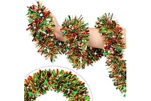 OLIXMLYA 50FT Christmas Tinsel Garland, Red Green Gold Tinsel Garland for Christmas Tree Red Green Gold Tinsel Hanging for Indoor and Outdoor Disco Party Supplies Red Green Gold Christmas Decorations
