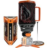 Jetboil Flash Java 1.8L Backpacking Stove &amp; French Coffee Press, OrangeTopo | Fast boil camping cooking system, portable, silicone gasket, 1-step auto ignition, propane/isobutane burner, cooking cup