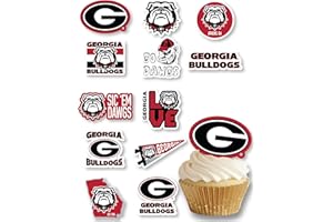 PARTYKANDY Georgia Bulldogs Cupcake Toppers (24 Pcs) University of Georgia Party Supplies for Football, Birthday Gift, Graduation Party Decorations (Georgia Bulldogs)