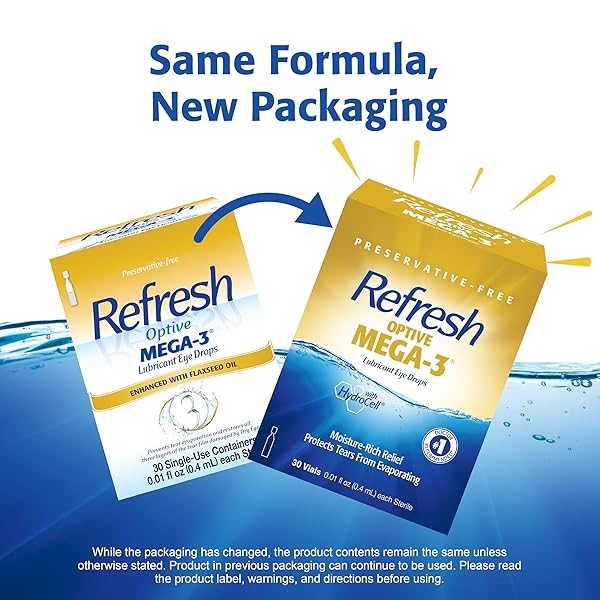 REFRESH OPTIVE MEGA-3 LUBRICANT EYE DROPS FOR DRY EYES, PRESERVATIVE-FREE, 0.01 FL OZ SINGLE-USE CONTAINERS, 30 COUNT