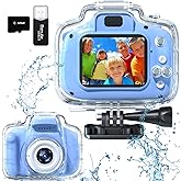 Kids Camera Waterproof Underwater Camera for 3-12 Year Old Boys Girls 2 Inch IPS Screen 1080P HD Digital Kids Video Camera In