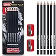 PANDAFLY Eraser Pencil Set, 6pc Eraser Pencils and 2pc Sharpener, Erasing Small Details or add Highlights for Sketching, Charcoal Drawings. Art Eraser Pencils for Artists & Beginners