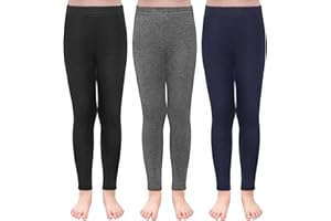 TODDOR 3 Pack Girls Winter Fleece Lined Leggings Stretchy Solid Velvet Pants Warm and Soft Tights for Kids