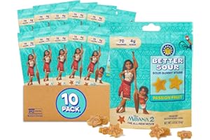 Better Sour Disney’s Moana 2 Passion Fruit Gummy Stars Candy Naturally Flavored Plant-Based Low 4g/70 cal per 1.8oz Sugar Healthy Sour Gummy CandyBag Healthy Treats for Teens & Adults (Pack of 10)
