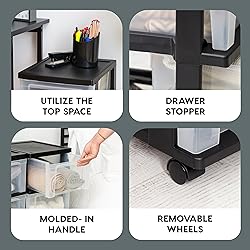 IRIS USA Plastic 3-Drawer Storage Organizer Rolling