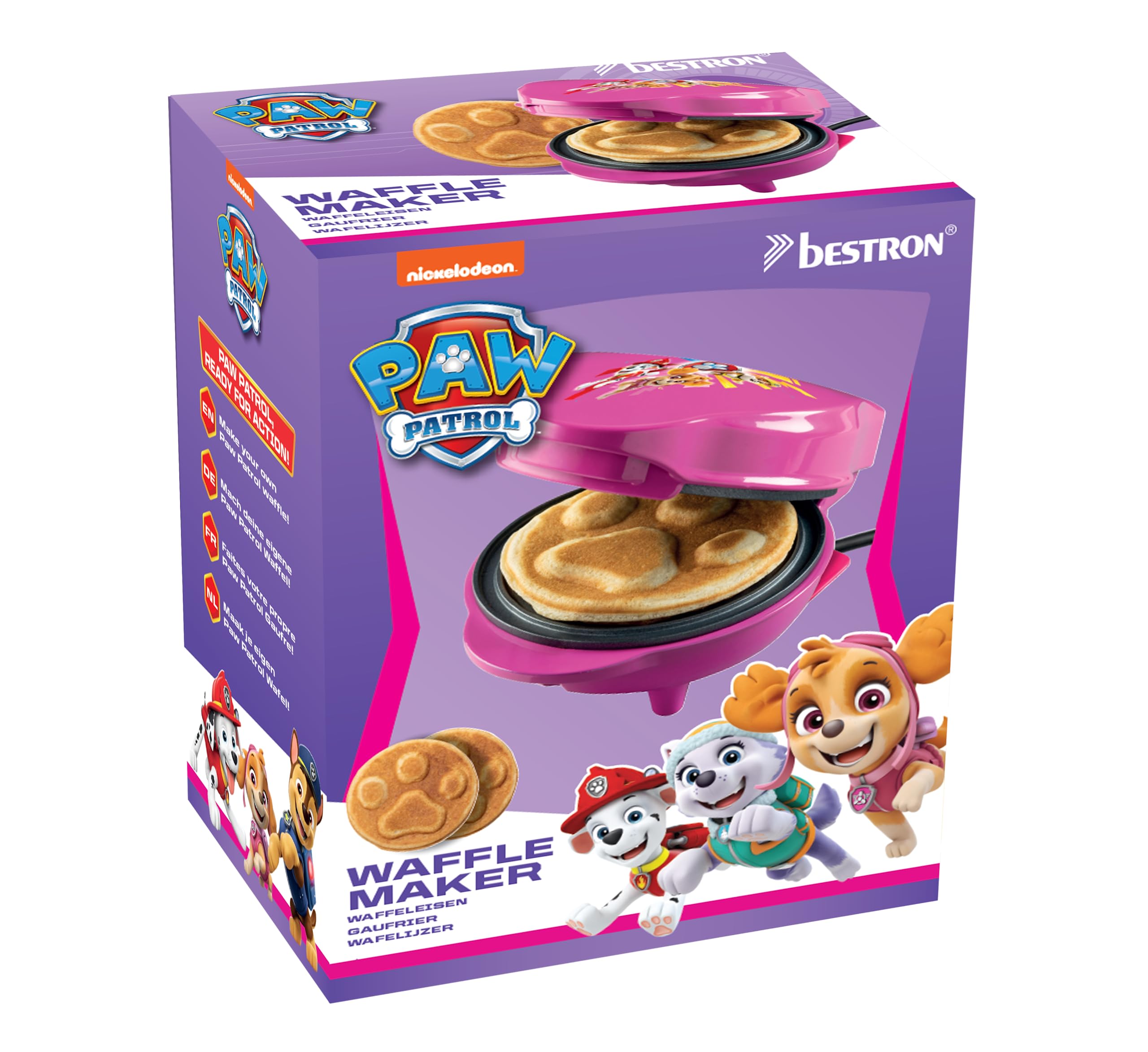 Paw Patrol Mini-Waffeleisen im einzigartigen Paw Patrol Design, für Kindergeburtstage, Ostern & Weihnachten, inkl. Backampel, Waffelgröße: Ø 10cm, offizielles Lizenzprodukt, Farbe: Rosa 7