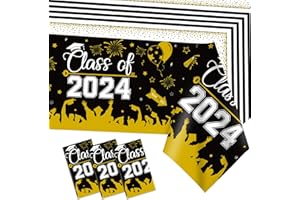 DUAIAI Graduation Party Decorations 2024, 3 Pack Large Size Class of 2024 Sign Graduation Tablecloth, 54"x108" Plastic Graduation Party Table Cover Decorations- Black and Gold