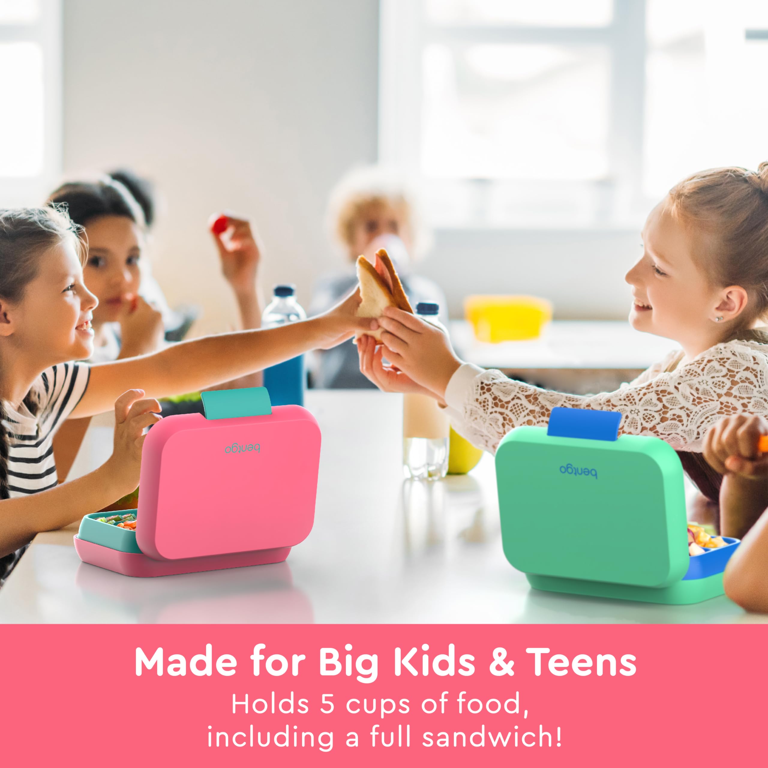 Bentgo Pop - Leak-Proof Lunch Box & Removable Divider for Ages 8+ & Teens - Lunch Container Holds 5 Cups of Food; 3-4 Compartments; Microwave/Dishwasher Safe; 2 Year Warranty (Bright Coral/Teal)