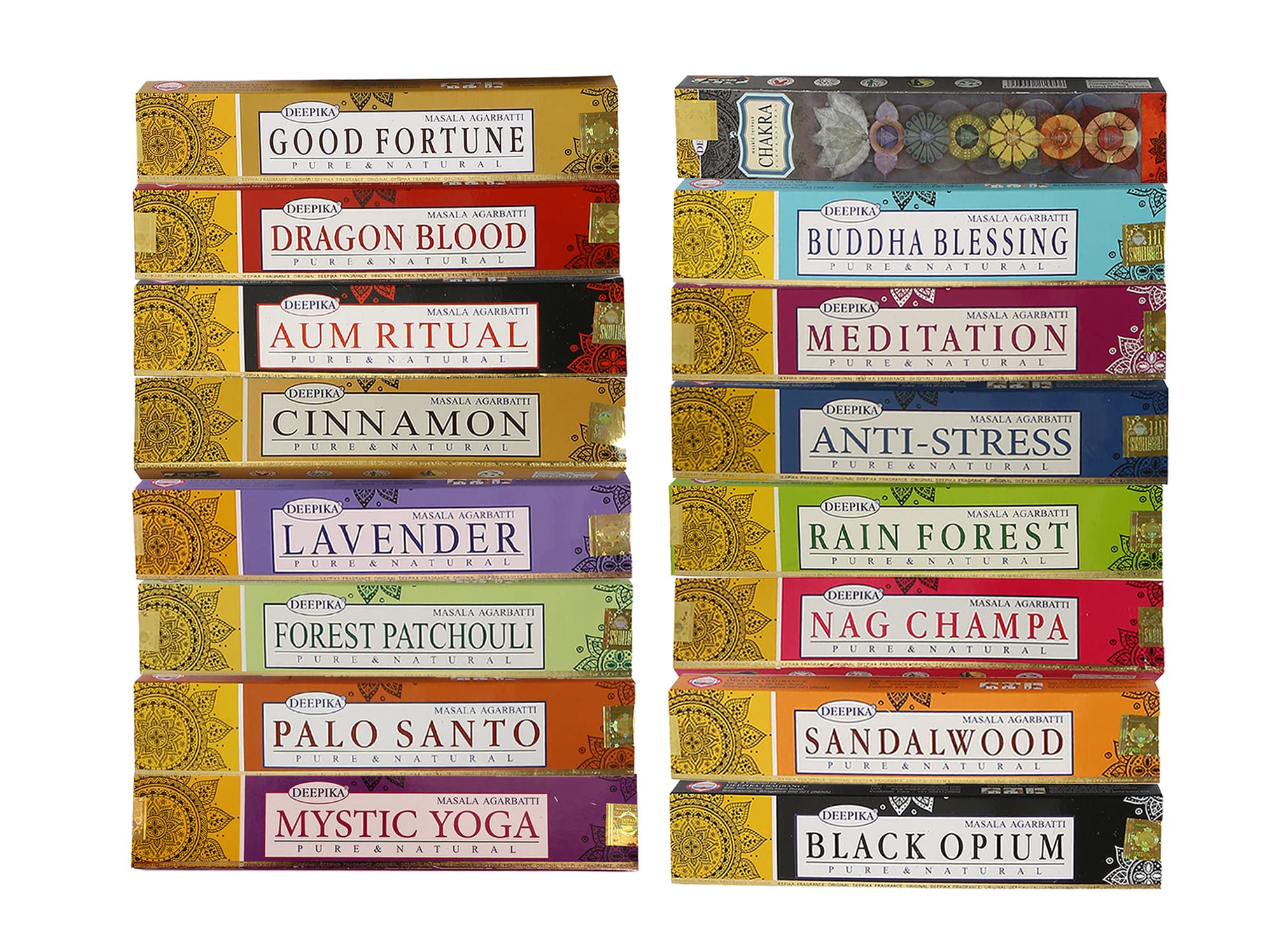 Deepika Premium Assorted Incense Sticks 15gram x 12 pack. for Meditation, Yoga, Relaxation, Healing and Positivity