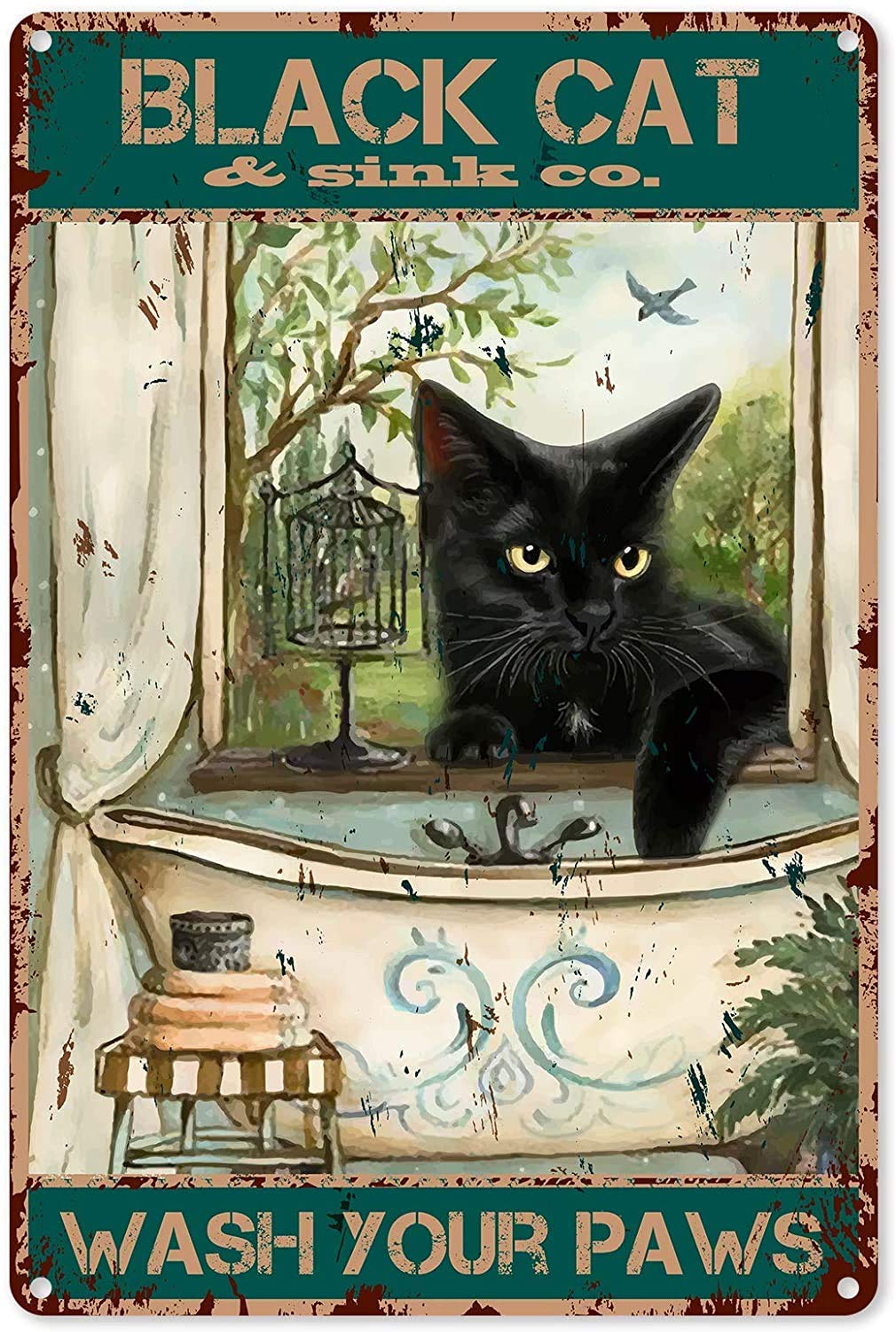 Generic Fun Bathroom Metal Tin Sign Black Cat Wash Your Paw Poster Bathroom Home Bar Club