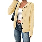 RoseSeek Women's Hooded Cardigan Sweater Long Sleeve Button Front Ribbed Knit Jacket Cardigan Trendy