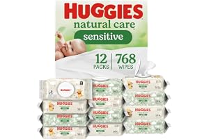 Huggies Natural Care Sensitive Baby Wipes, Unscented, Hypoallergenic, 99% Purified Water, 12 Flip-Top Packs (768 Wipes Total), Packaging May Vary