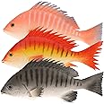 Gresorth 3 PCS Fake Striped Bass Fish Artificial Snapper Model Realistic Ornament Pretend Food Toy Home Party Kitchen Christmas Decoration