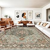 TOPRUUG Washable Oriental Area Rug - 10x14 Rugs for Living Room Soft Carpet for Bedroom Waterproof Floral Distressed Indoor Stain Resistant Non-Shedding Floor Carpets (Green, 10X14)