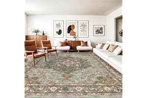 TOPRUUG Washable Oriental Area Rug - 10x14 Rugs for Living Room Soft Carpet for Bedroom Waterproof Floral Distressed Indoor Stain Resistant Non-Shedding Floor Carpets (Green, 10X14)