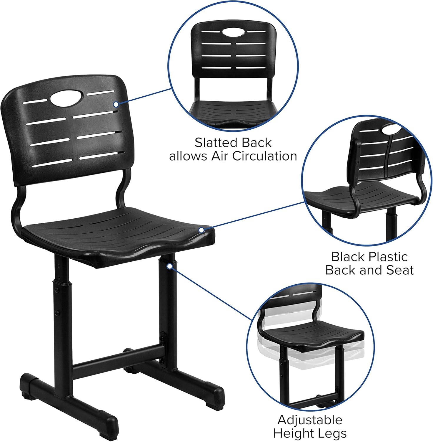 Flash Furniture Adjustable Height Black Student Chair with Black Pedestal Frame: Furniture & Decor