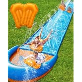 Spring Water Slip and Water Slide, 32FT Lawn Slip n WaterSlide for Kids Adults, Backyard Summer Outdoor Water Toys with Sprinkler, 2 Inflatable Bodyboards
