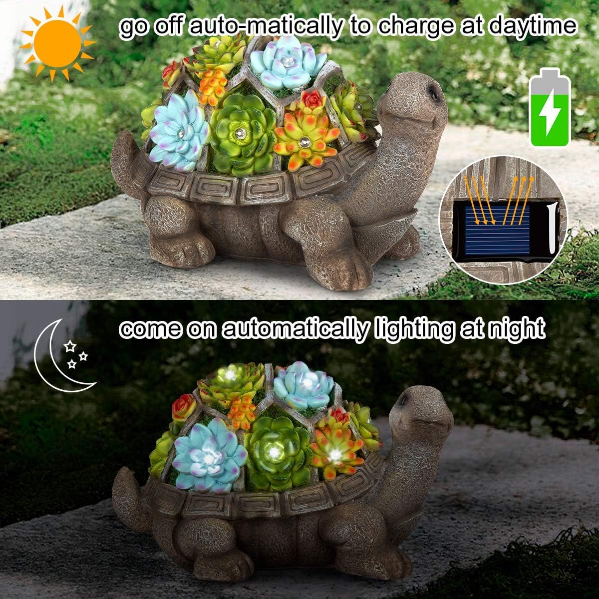 GIGALUMI Turtle Garden Figurines Outdoor Decor, Garden Art Outdoor for Fall Winter Garden Decor,Outdoor Solar Statue with 7 LEDs for Patio,Lawn,Yard Art Decoration, Housewarming Garden Gift: Home & Kitchen