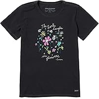 Life Is Good Women's Daisy Hike Short Sleeve Crusher T-Shirt in Mango Orange | Size Small | Cotton/Polyester