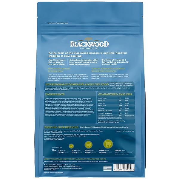 BLACKWOOD DRY CAT FOOD, LEAN / SENIOR FORMULA, CHICKEN MEAL & BROWN RICE RECIPE, 4 POUND BAG, HIGH PROTEIN, SLOW COOKED