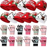 Mumucove 24 Pcs Christmas Winter Hats and Gloves Combo Pack Men Women Homeless Care Package Supplies Unisex Xmas Pattern Knitted Beanie and Gloves Bulk Charity Donation Gift