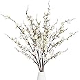 Sggvecsy Artificial Plum Blossom Flowers 4 Pcs Faux Cherry Blossom Stems Faux Silk Plum Blossom Branches 36.2’’ Fake Flowers Long Stems for Vase Arrangements Home Wedding Table Decor (White)